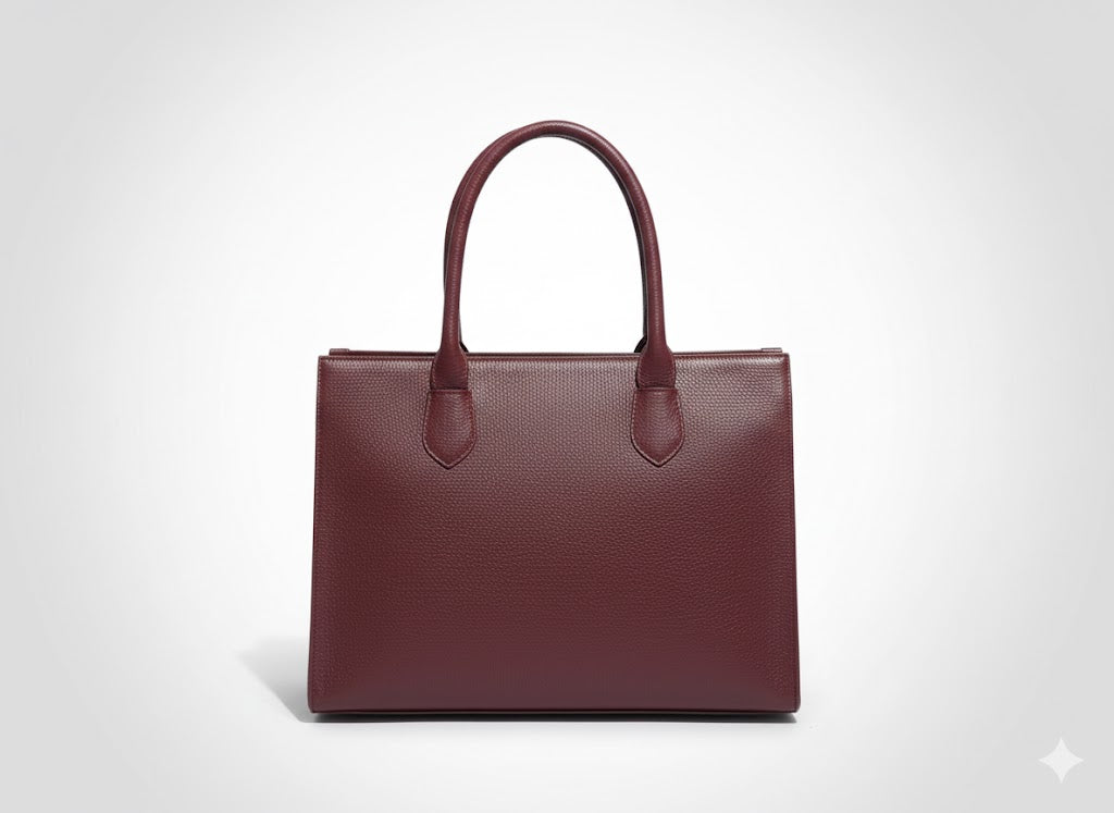 Luxe Maroon Saffiano Leather Structured Tote Bag