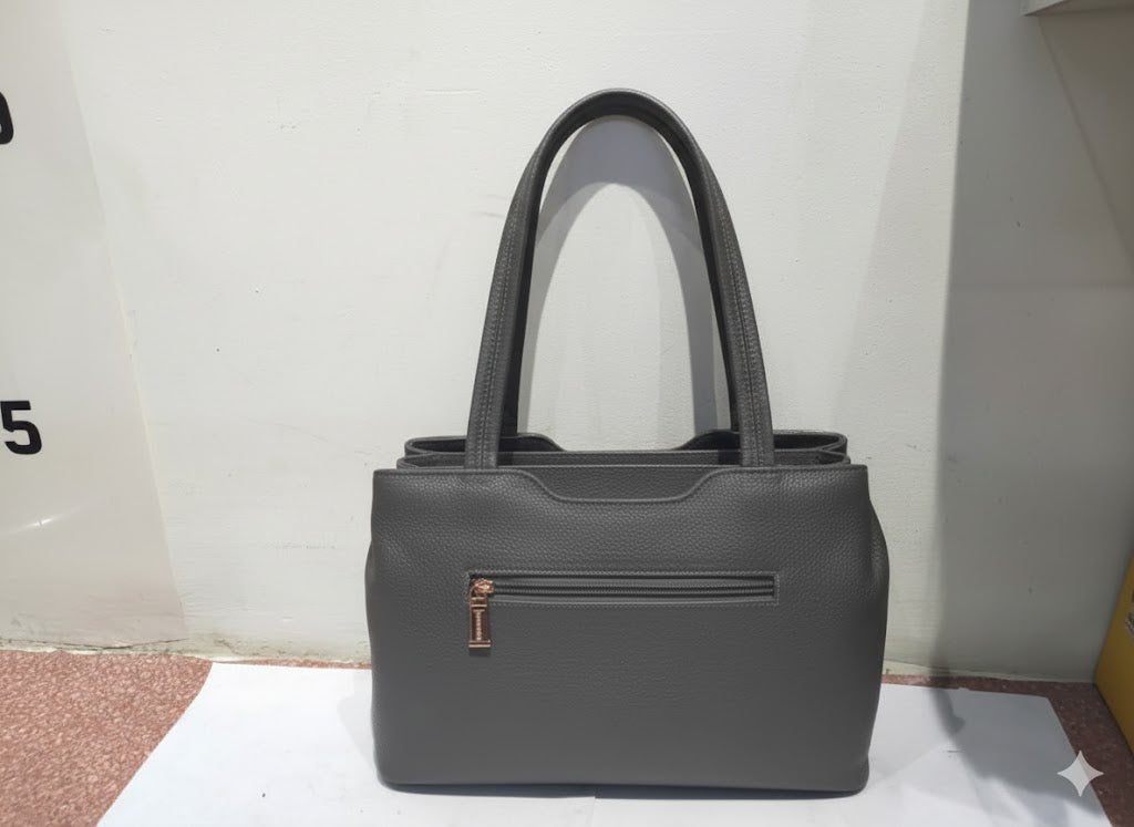 Genuine Pebble Leather Structured Shoulder Tote - Cognac