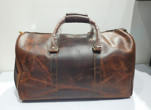 Distressed Genuine Leather Weekender Duffel Bag