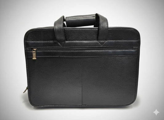 Genuine Leather Briefcase Messenger - Black