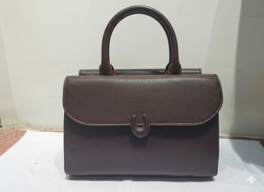 Classic Pebbled Dark Brown Top-Handle Satchel with Flap Closure