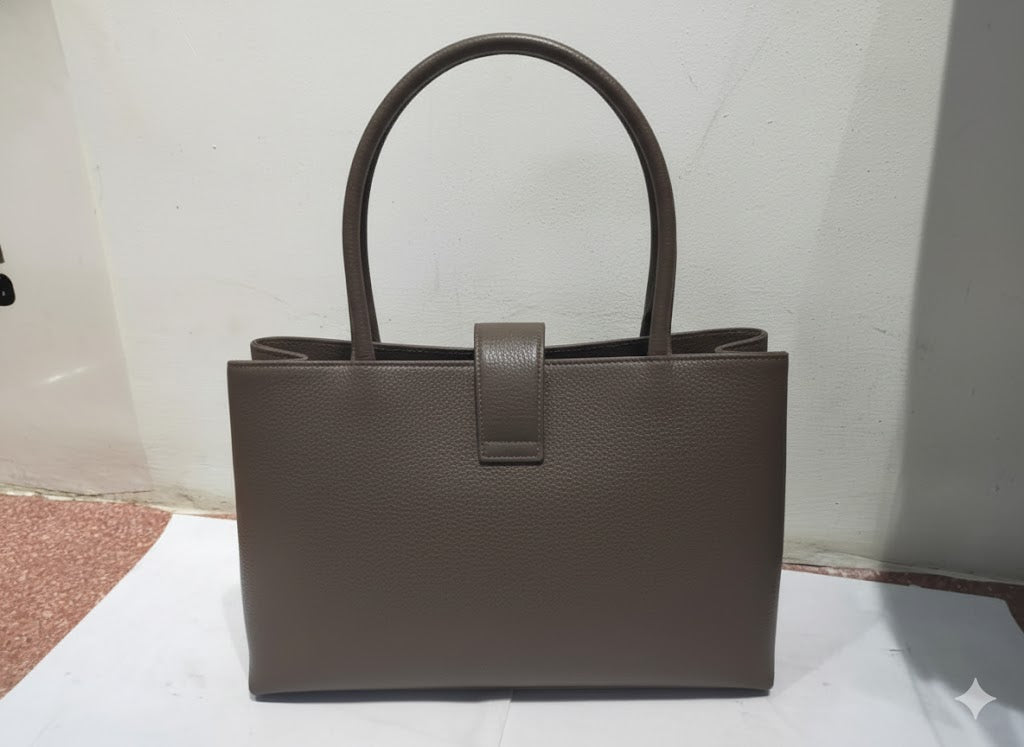Structured Genuine Leather Top-Handle Bag with Signature Clasp