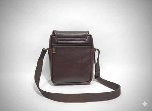Genuine Pebbled Leather Crossbody Messenger Bag - dark brown