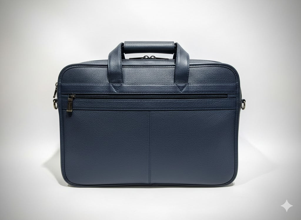 Premium Navy Blue Leather Multi-Compartment Briefcase / Business Bag