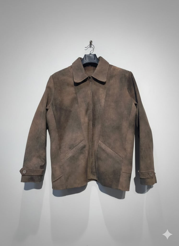 Classic Distressed Brown Suede leather Jacket