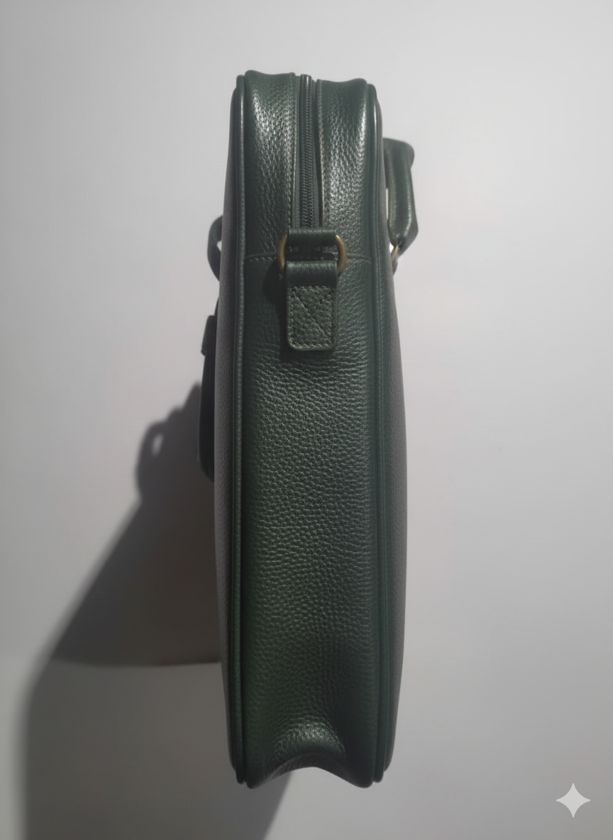 Genuine Leather Slim Laptop Briefcase Messenger - green