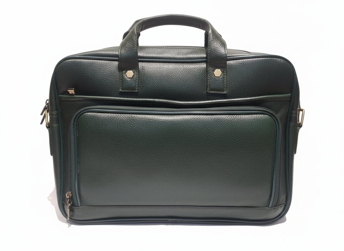 Genuine Leather Slim Laptop Briefcase Messenger - green