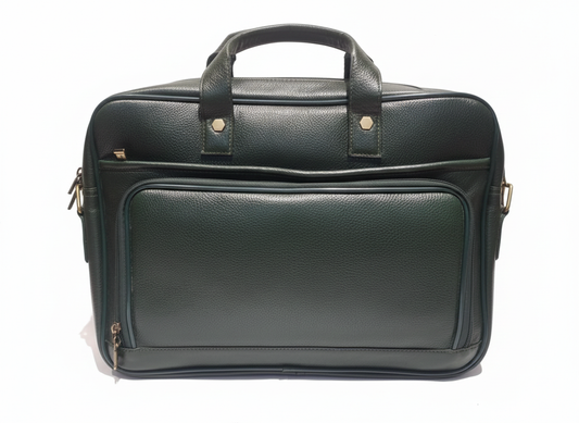Genuine Leather Slim Laptop Briefcase Messenger - green