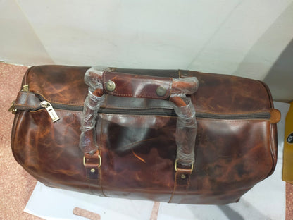 Distressed Genuine Leather Weekender Duffel Bag