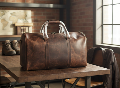 Distressed Genuine Leather Weekender Duffel Bag