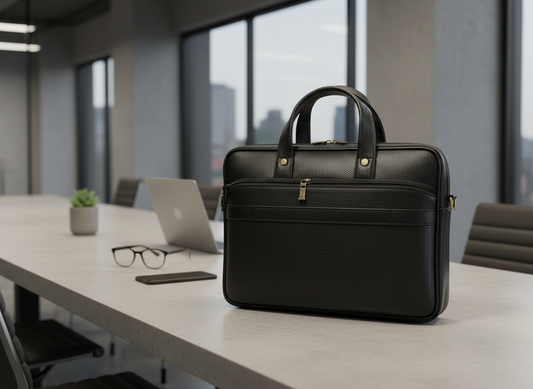 Genuine Leather Slim Laptop Briefcase Messenger - Black