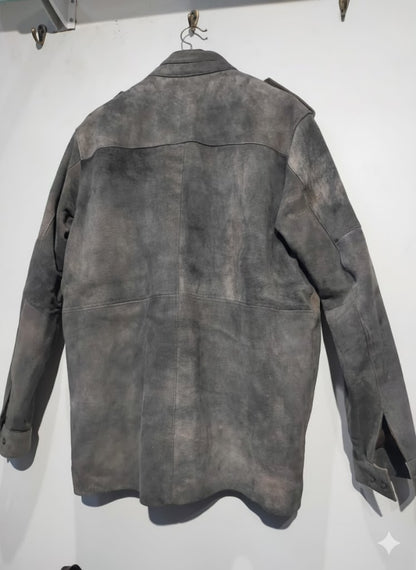 Multi-Pocket Distressed Grey Suede leather Jacket