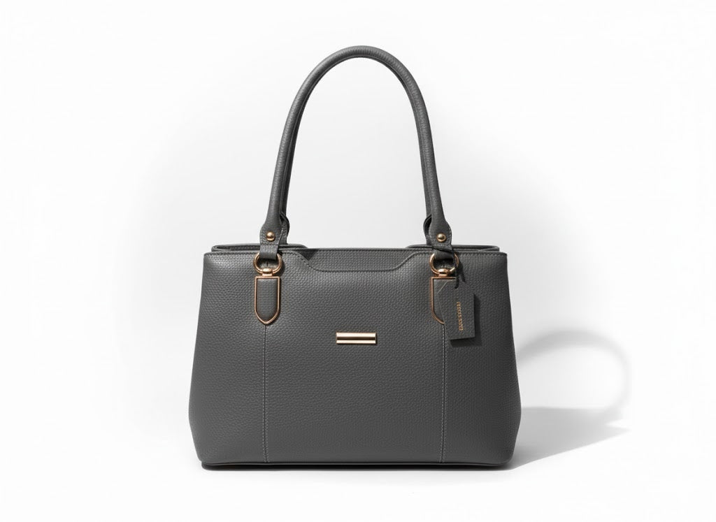 Genuine Pebble Leather Structured Shoulder Tote - Cognac