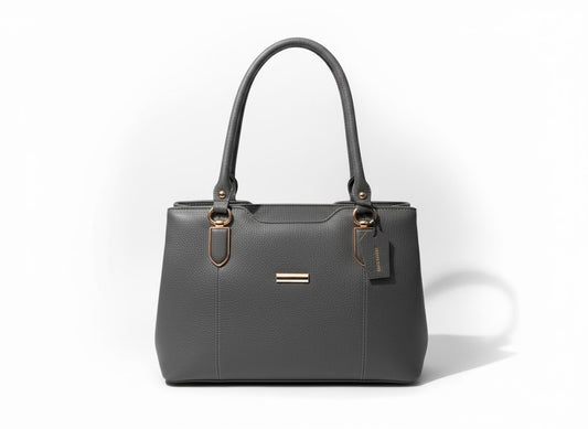 Genuine Pebble Leather Structured Shoulder Tote - Cognac