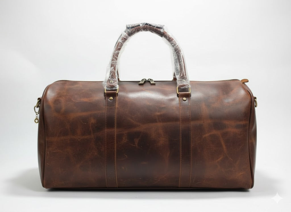 Distressed Genuine Leather Weekender Duffel Bag