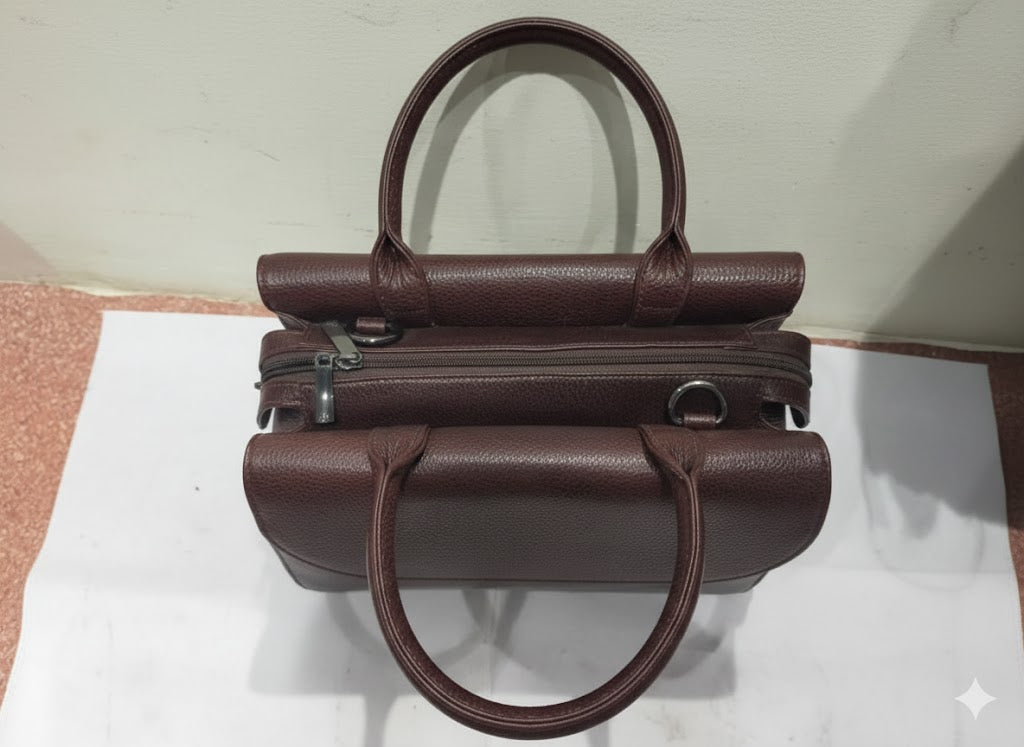 Classic Pebbled Dark Brown Top-Handle Satchel with Flap Closure