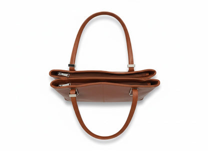 Executive Structured Genuine Leather Shoulder Tote Bag