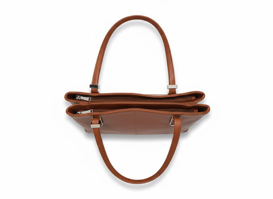 Executive Structured Genuine Leather Shoulder Tote Bag