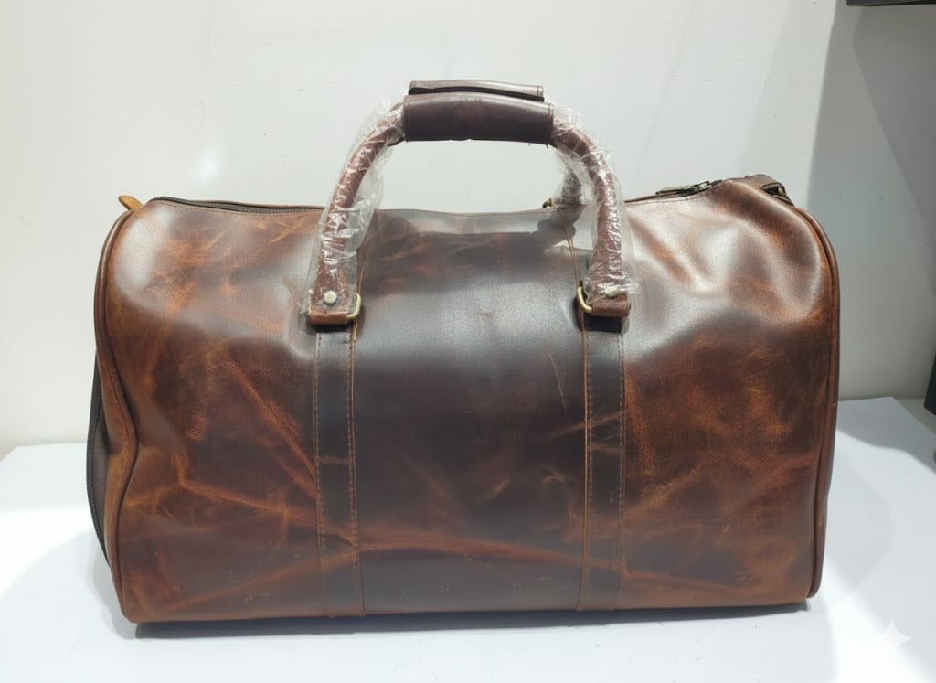 Distressed Genuine Leather Weekender Duffel Bag