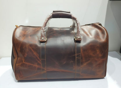 Distressed Genuine Leather Weekender Duffel Bag
