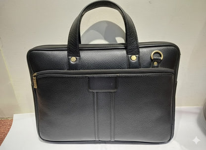 Genuine Leather Slim Laptop Briefcase Messenger - Black