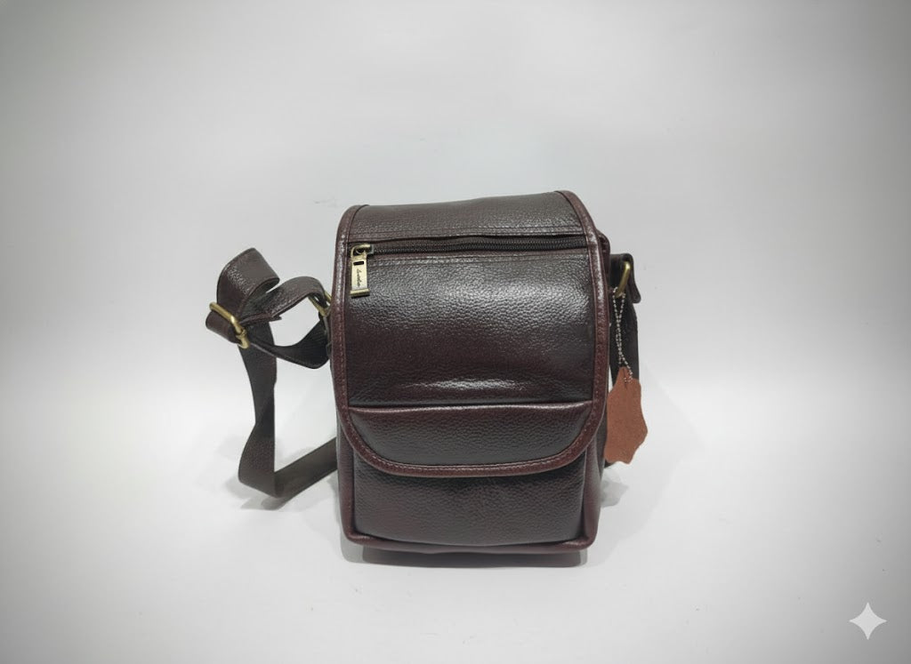 Genuine Pebbled Leather Crossbody Messenger Bag - dark brown