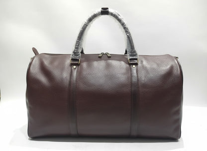 Premium Pebbled Leather Travel Duffel Bag - Mahogany