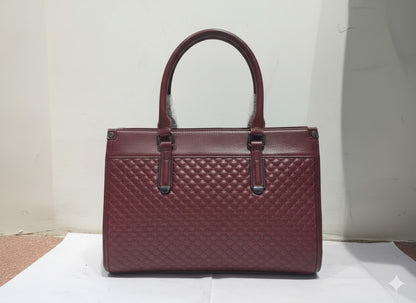 Luxe Maroon Saffiano Leather Structured Tote Bag