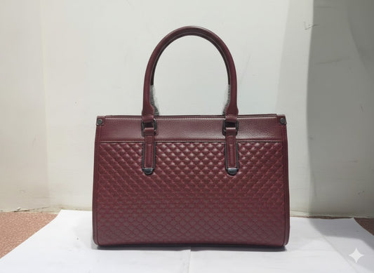 Luxe Maroon Saffiano Leather Structured Tote Bag