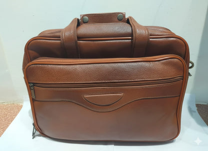 Genuine Leather Professional Briefcase with Flap Organizer - Cognac Tan