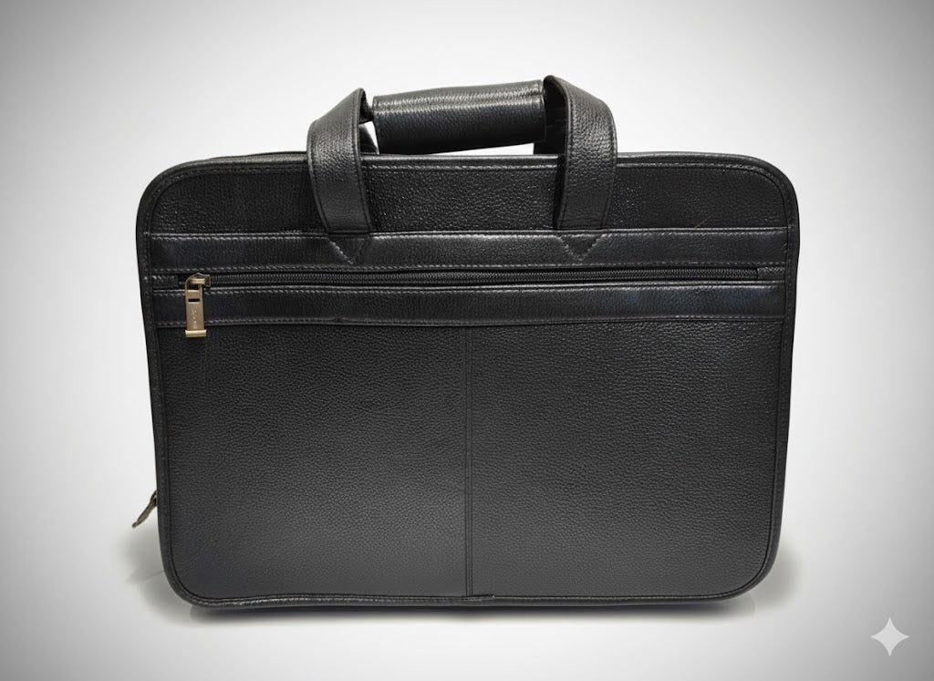 Genuine Leather Briefcase Messenger - Black