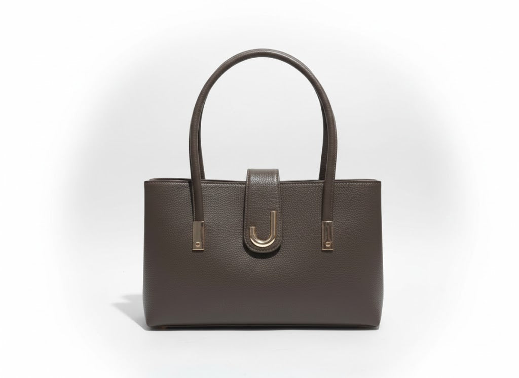 Structured Genuine Leather Top-Handle Bag with Signature Clasp