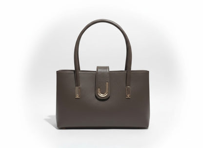 Structured Genuine Leather Top-Handle Bag with Signature Clasp