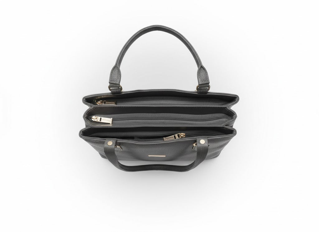 Genuine Pebble Leather Structured Shoulder Tote - Cognac