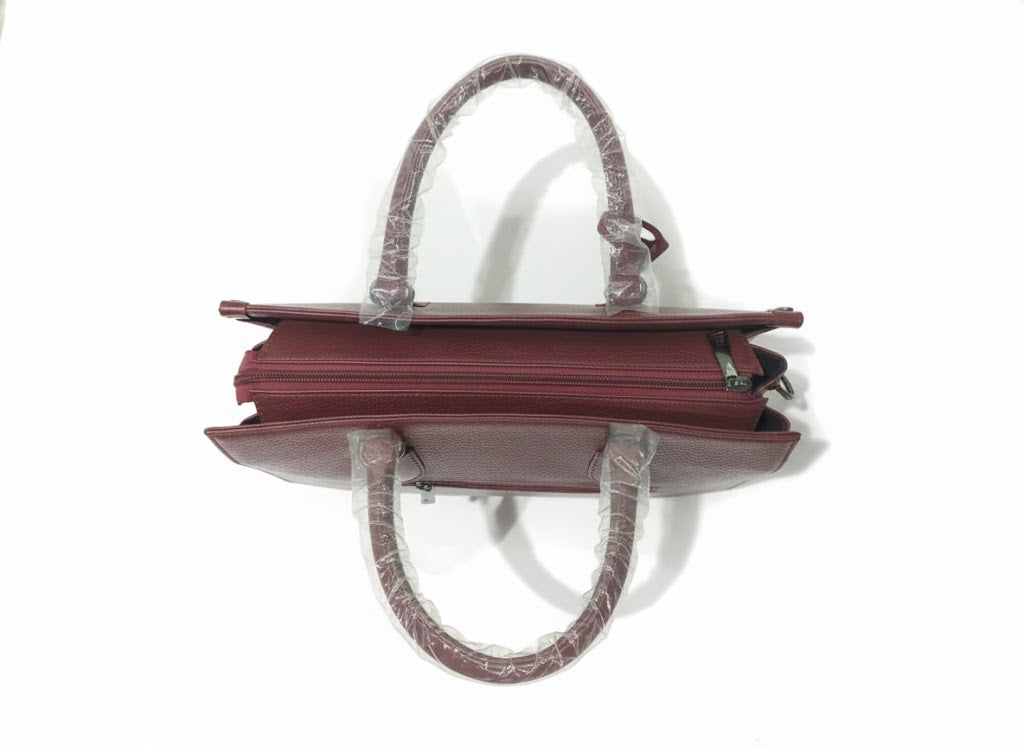 Luxe Maroon Saffiano Leather Structured Tote Bag