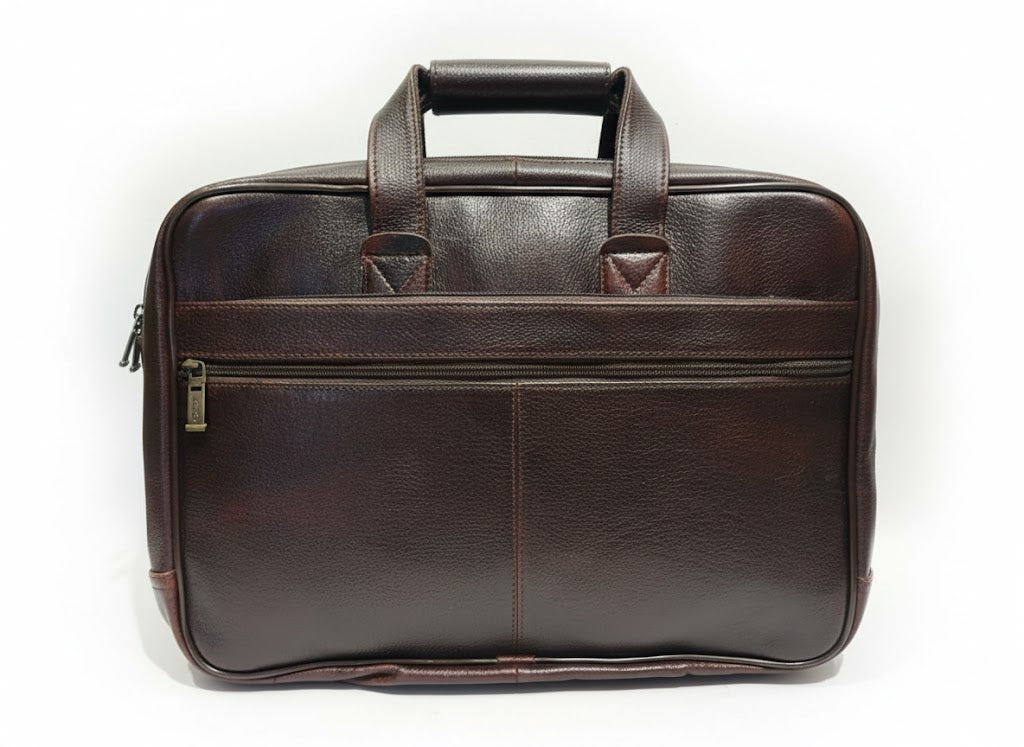 Genuine Leather Professional Briefcase with Flap Organizer - Dark Brown