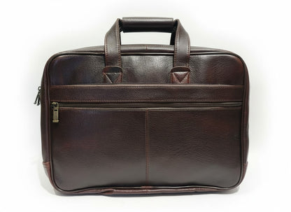 Genuine Leather Professional Briefcase with Flap Organizer - Dark Brown