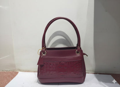 Women's Maroon Croc-Embossed Structured Shoulder Bag
