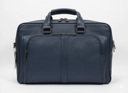 Premium Navy Blue Leather Multi-Compartment Briefcase / Business Bag
