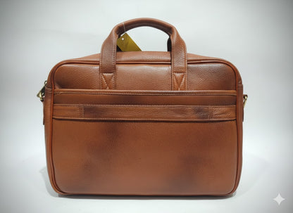 Genuine Leather Professional Briefcase with Flap Organizer - Brown