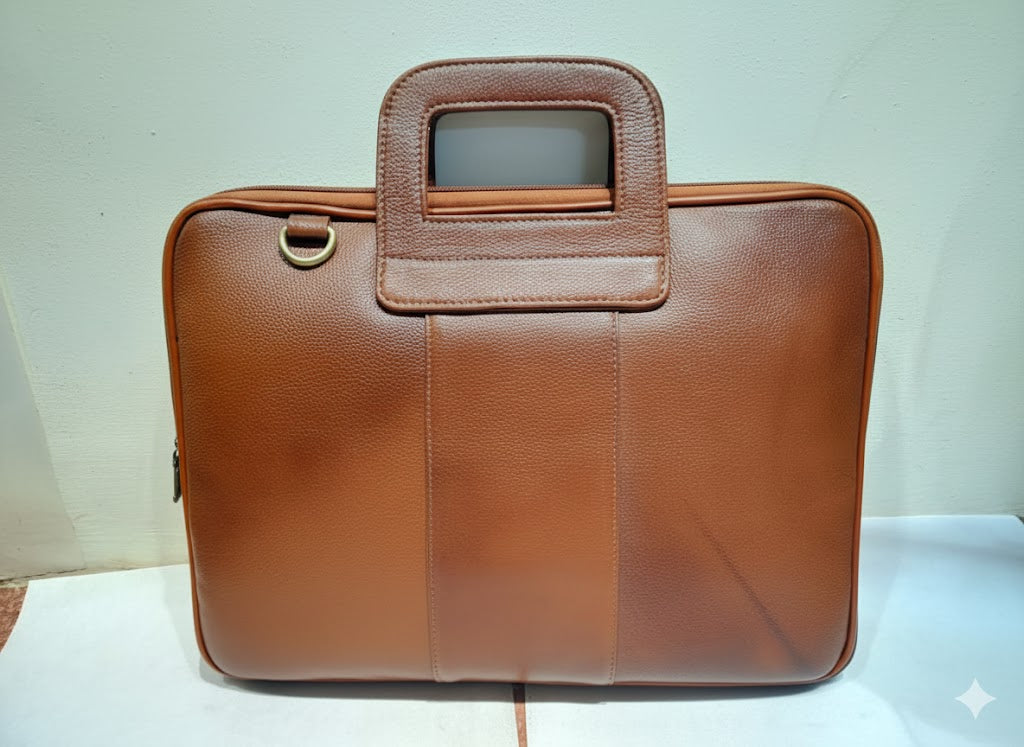 Genuine Leather Professional Briefcase with Flap Organizer - Rich Brown