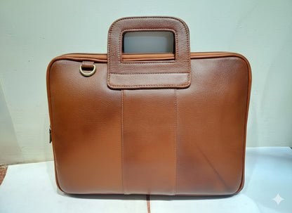 Genuine Leather Professional Briefcase with Flap Organizer - Rich Brown