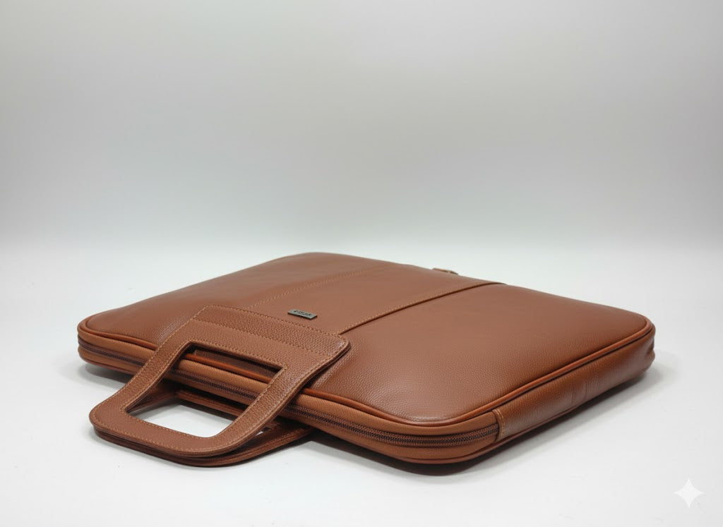 Genuine Leather Professional Briefcase with Flap Organizer - Rich Brown