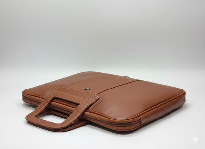 Genuine Leather Professional Briefcase with Flap Organizer - Rich Brown