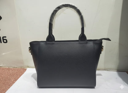 Chic Black Structured Top-Handle Tote with V-Emblem