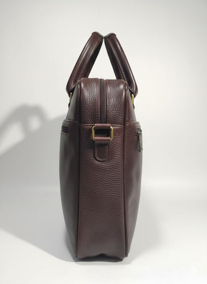 Genuine Leather Professional Briefcase with Flap Organizer - Dark Brown