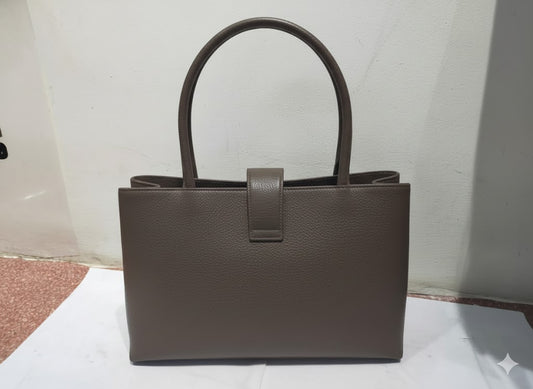 Structured Genuine Leather Top-Handle Bag with Signature Clasp