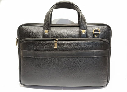Genuine Leather Slim Laptop Briefcase Messenger - Black