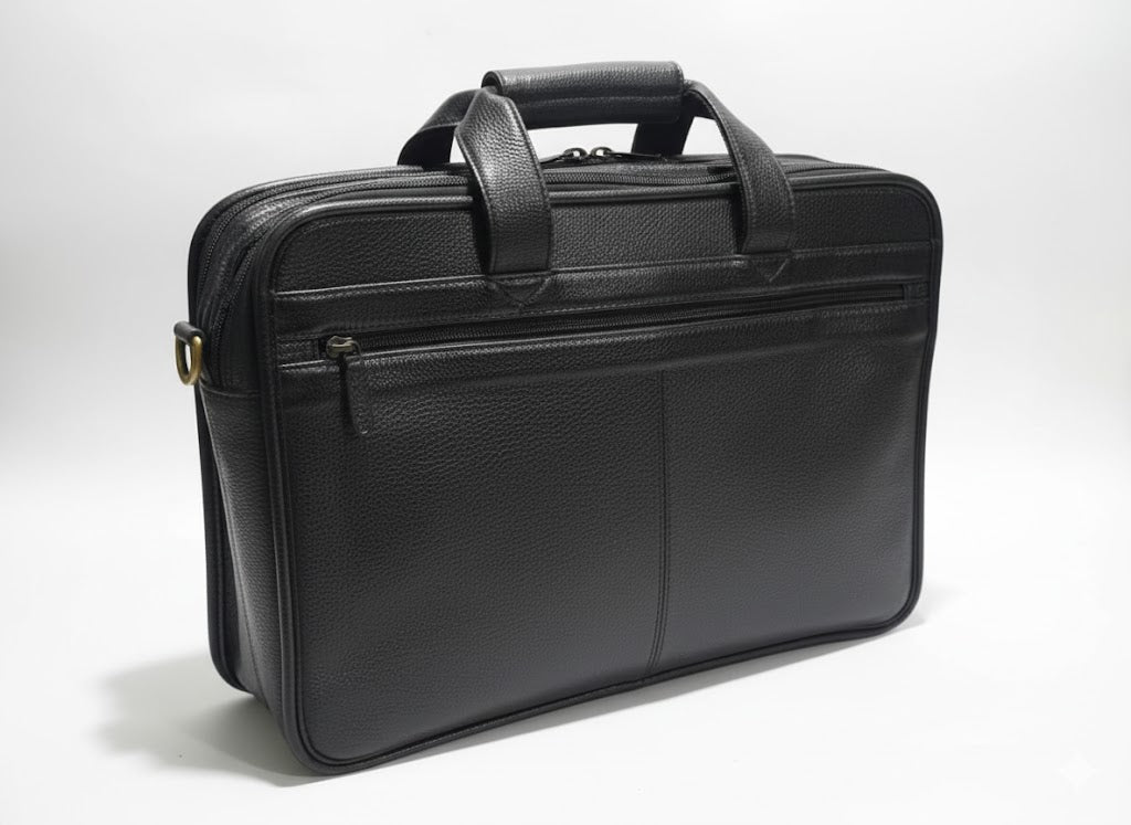 Genuine Leather Briefcase Messenger - Black