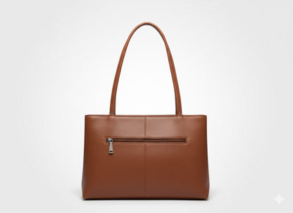 Executive Structured Genuine Leather Shoulder Tote Bag